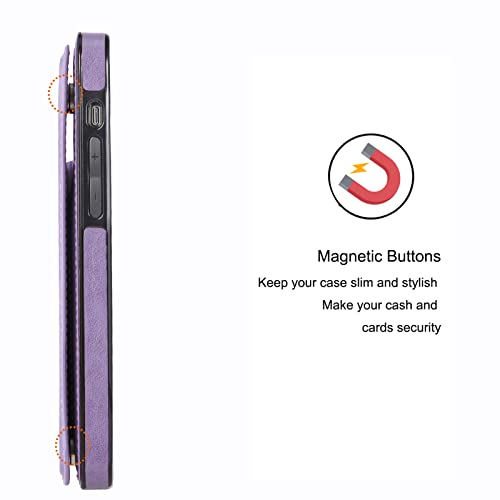Wallet Case for iPhone 15 pro max, Slim Protective case with Card Holder,Premium PU Leather Kickstand Card Slots Case with Double Magnetic Clasp for iPhone 15 promax(6.7")-Purple Butterfly - color: Purple