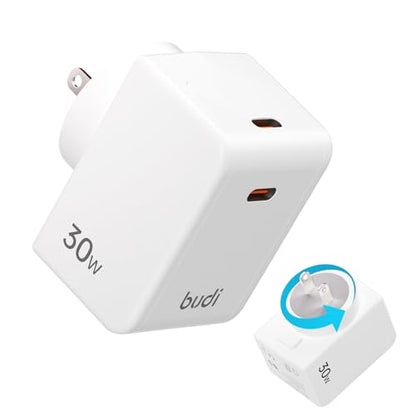 BUDI Wall Charger Plug Power Adapter with PD 30W USB-C Charger Block- 180° Rotating Plug USB Power AdapteCharging Adapter for iPhone15/15Plus/15Pro/15Pro Max,14/13/12 Series, Galaxy, Pixel 4/3, iPad