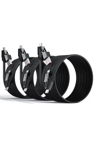 4-in-1 Charging Cable Fast Charging 65W (3Pack 3.3FT), USB C Lightning Charger Cord for iPhone 17/16/15/14/13 Series/Pad/Android/Tablets and Supports CarPlay and Data Transfer