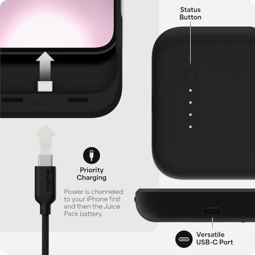 Mophie Juice Pack Battery Case for iPhone 17e/ 16e - Slim Charging Case, Magnetic Back for Wallets & Mounts, +50% Extra Battery Life, Enhanced 6-Foot Drop Protection, Sustainable Material, Black - size: iPhone 17e/ 16e