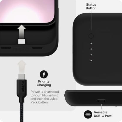 Mophie Juice Pack Battery Case for iPhone 17e/ 16e - Slim Charging Case, Magnetic Back for Wallets & Mounts, +50% Extra Battery Life, Enhanced 6-Foot Drop Protection, Sustainable Material, Black - size: iPhone 17e/ 16e