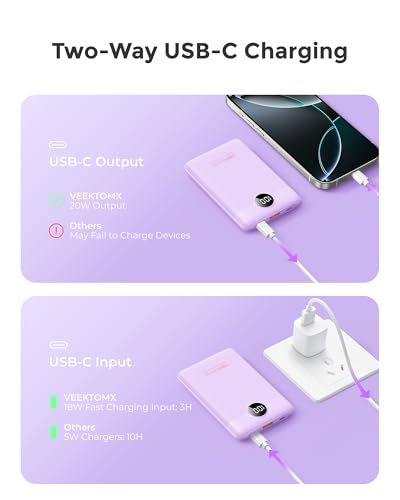 Portable Charger 10000mAh, Ultra Slim Power Bank Fast Charging (Purple) - color: purple