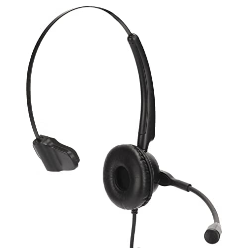 Corded Telephone Headset, Single Ear Phone Headset with Noise Cancellation Microphone, Headband and 330 Degree Rotatable Ear Plate for Customer Service, Multimedia