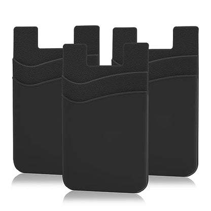 SS Black Phone Wallet, Credit Card Holder Stick on for iPhone Samsung Galaxy Any Smartphone 3 Pack - color: Black Black Black