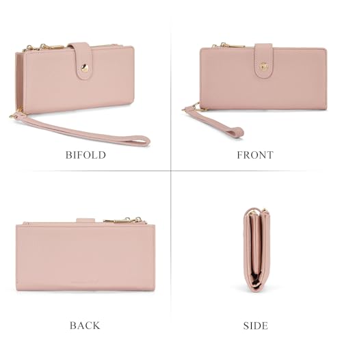 Montana West Pink Wallets for Women Bifold Wallet Wristlet Large Capacity Clutch Phone Wallets, Card Cases & Money Organizers Ladies Female Credit Card Wallet with ID Window for Valentine's Day - color: Pink