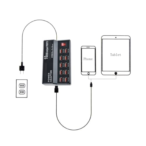 MaxLax USB Charging Station,10 Port 60W Multiple USB Charger Station,Multi Ports Charger Charging for Smartphones，Tablets，and Many Devices.
