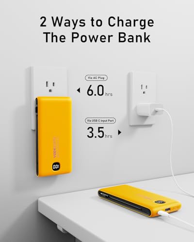 VEEKTOMX 10000mAh Portable Charger with Built-in Cables & Wall Plug - color: Saffron