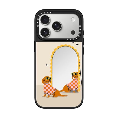 CASETiFY for iPhone 17 Pro Case - Mirror Compatible with MagSafe | Reflective | 4.9 ft. Drop Protection | Checkered Dachshund Mirror | Silver On Black - color: Checkered Dachshund Mirror, size: Iphone 17 Pro (6.3")