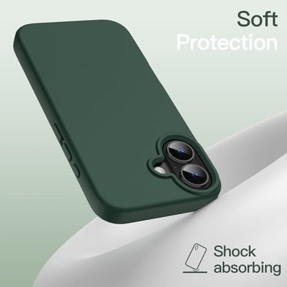 JETech Silicone Case for iPhone 16, Midnight Green | Silky Soft Touch, Shockproof Protection, Scratch Resistant, Microfiber Lining - color: Midnight Green, size: iPhone 16