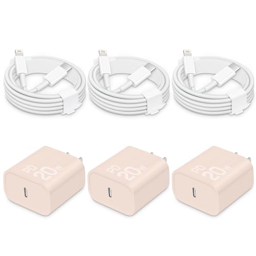 CXX 20W Fast Charger for iPhone 14/13/12 [3-Pack, MFi Certified] - color: Light Pink+White, size: 6FT