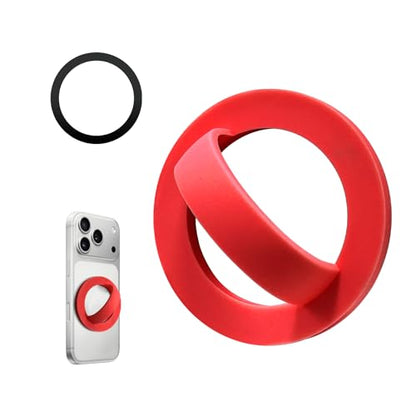 Magnetic Silicone Ring Grip Phone Holder, Rotating Finger Loop Ring Grip Holder, Soft and Portable, Strong Magnetic Attraction, Compatible with Magsafe for iPhone and Samsung Case (Red) - color: Red