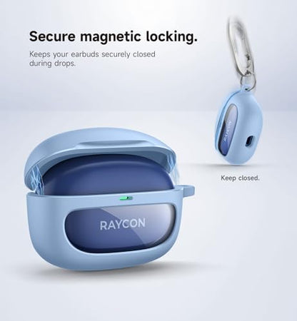 SURITCH Case for Raycon Everyday Earbuds (2024 Edition), Shockproof Magnetic Case for Raycon Bluetooth True Wireless in-Ear Buds Headphones, Protective Cover with Magnetic Lid Lock & Carabiner, Blue - color: Blue