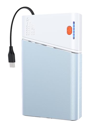 Aaoyun Portable Charger Power Bank, 20000mAh 22.5W PD Fast Charging Powerbank with Built-in USB C Cable, External Phone Battery Pack for iPhone 17/16/15 Samsung S24 Android etc - color: Blue