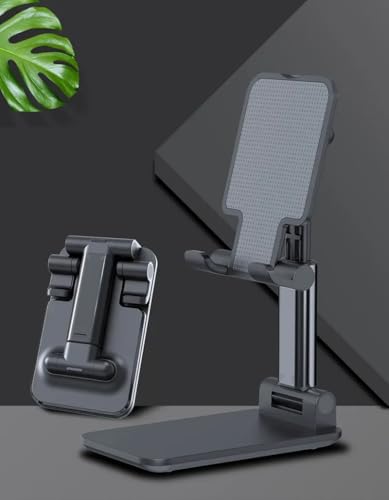 Foldable Desktop Phone Stand, Adjustable Cell Phone Holder for Desk, Non-Slip Silicone Base, Compatible with Tablets and Phones 4-13 Inch (White) - color: White