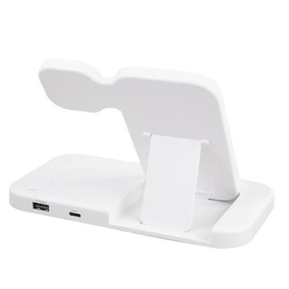 Foldable 4 in 1 Wireless Charging Station 15W, Phone Charger Stand for Desk with Watch & Earbuds Dock, Portable Fast Charger for Travel