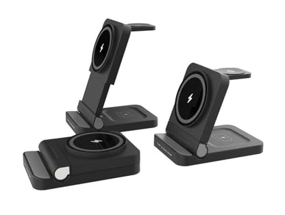 3-in-1 Foldable & Retractable Magnetic Wireless Charger, 15W Fast Charging Station, Portable Fast Charging Stand, Charging for iPhone 17/16/15/14/13/12, Apple Watch, AirPods (Black) - color: Black