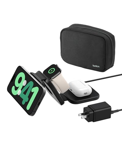 Belkin Qi2 15W Magnetic Wireless Travel Pad, 3 in 1 Foldable Charger - style: 3 in 1