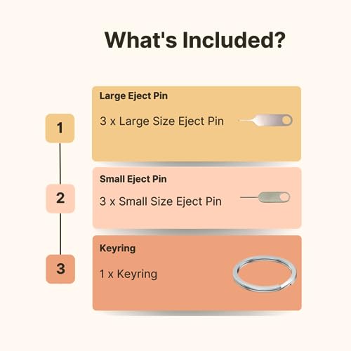 6 Pack PHONSUN Universal Sim Card Tray Removal Tool SD Opening Eject & Doorbell Reset Pin (Includes Keyring) for iPhone iPad Samsung Galaxy Google Pixel Motorola Phones - 3 Small and 3 Large - size: 3 Pk Lg and 3 Pk Sm
