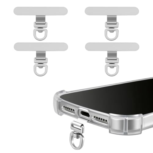 (4-Pack) 360° Rotating Stainless Steel Phone Tether Tab, Universal for Phones, Fit Wristbands, Necklaces & Crossbody Straps (Silvery) - color: Silvery