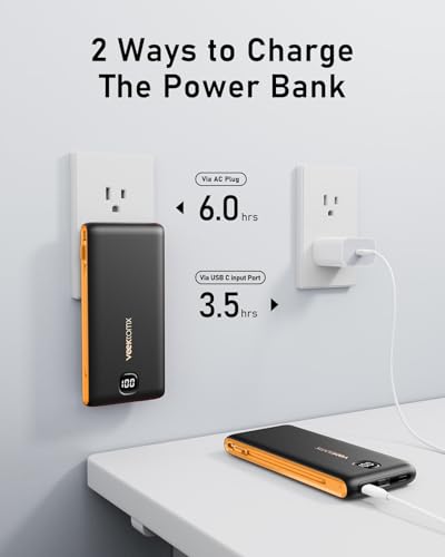 VEEKTOMX 10000mAh Portable Charger with Built-in Cables & Wall Plug - color: Dark Gray-Yellow
