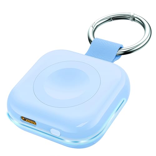 HUOTO Charging Adapter, 1200mAh Battery Powered Portable Wireless Charger for Apple Watch Series 9/8/7/6/SE/5/4/3/2/1 Ultra, Keychain USB-C Charger, Gifts for Women Man - color: Blue