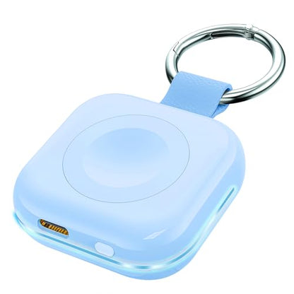 HUOTO Charging Adapter, 1200mAh Battery Powered Portable Wireless Charger for Apple Watch Series 9/8/7/6/SE/5/4/3/2/1 Ultra, Keychain USB-C Charger, Gifts for Women Man - color: Blue