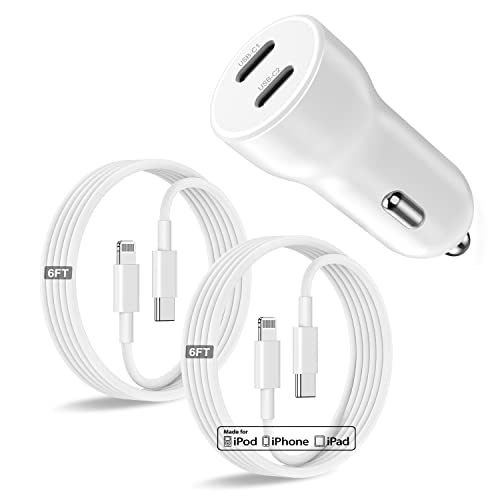 45W USB C Car Charger, 2-Port Charging Cigarette Lighte - color: White, size: 6FT