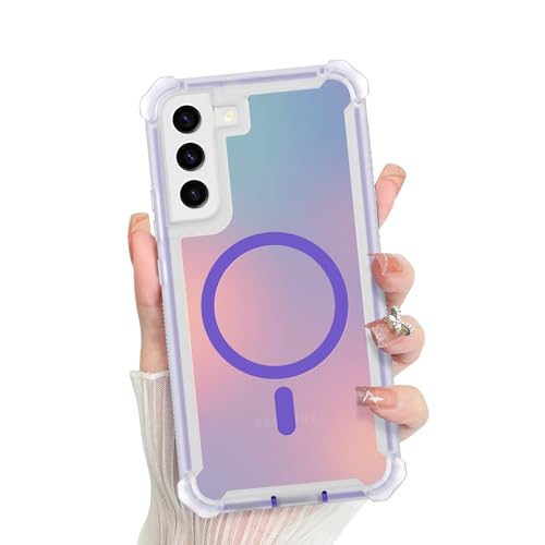Bonoma for Samsung Galaxy S22 Case Iridescent Crystal Corner -Purple | Back Magnetic Support for MagSafe Shockproof Cover, and High-Duty Protection for Girls Women - color: Iridescent-Purple, size: Samsung Galaxy S22