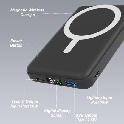 AOGUERBE Magnetic Power Bank, 10000mAh Wireless Portable Charger with Stand - color: Matte Black