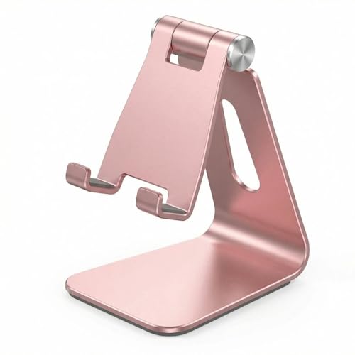 1 Pack Adjustable Cell Phone Stand, Aluminum Desktop Holder Compatible with iPhone & Android Devices, Portable Cradle Mount for Workspace, Rose Gold Accessories