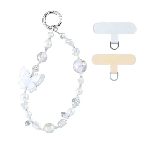Original Design Phone Charm with 2 Tether Tabs – Stylish, Durable, and Hands-Free Phone Chain – Compatible with iPhone, Samsung, Pixel & More (13 Embossed Butterfly - White) - color: 13 Embossed Butterfly - White