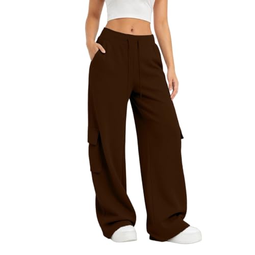 Cargo Sweatpants For Women Baggy Drawstring Waist Hiking Pants Lightweight Y2k Stretch Athletic Joggers With Pockets - color: Coffee, size: XX-Large