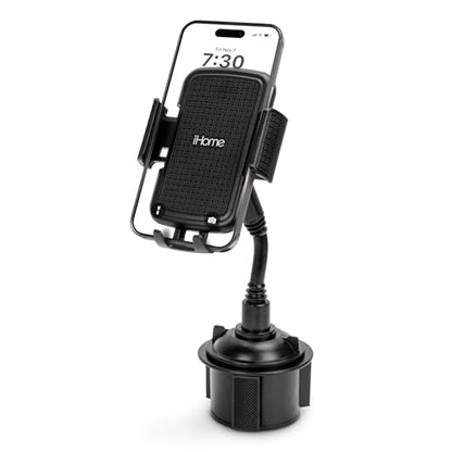 iHome Gooseneck Cup Holder Phone Mount, Weighted Base, 360° Rotation, Adjustable Arms