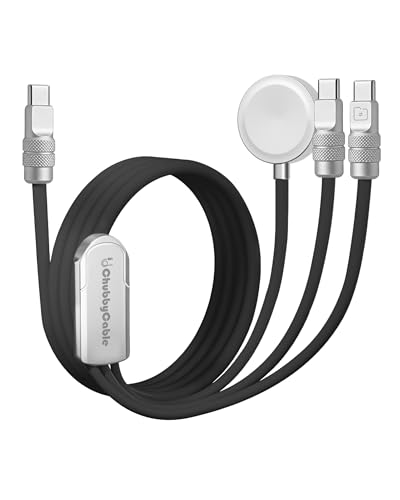 chubbycable 3 in 1 Silicone USB C Cable for Apple Watch, Black, 4.1FT - color: Black