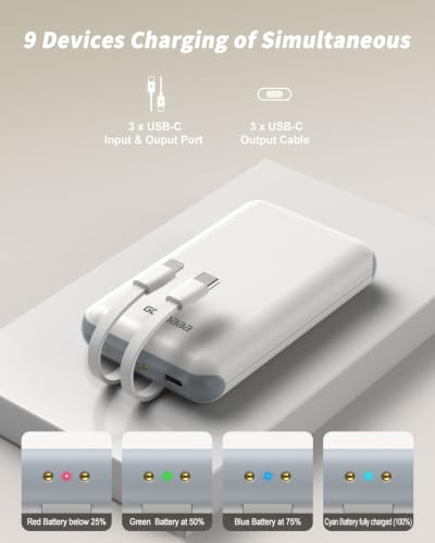 GOODaaa Portable Charger, 3-Pack 10000mAh Slim Power Bank Built in Cables - color: White