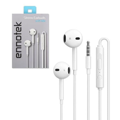 Wired Earbuds with Microphone, 3.5mm in‑Ear Headphones with Inline Volume Control, Plug‑in Earphones for Laptops, Tablets, and Phones – White