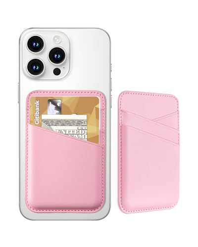 Senose wallet for phone, Phone Card Holder for Phone Case, Leather Credit Card Sticky Wallet 3 Pockets Back of Phone, Compatible for iPhone, Android, Samsung - Pink, 1 Pack - color: Pink-1Pack