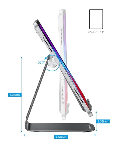 OMOTON T1 Adjustable Tablet Stand for Desk, Aluminum Holder for iPad Black - color: Black