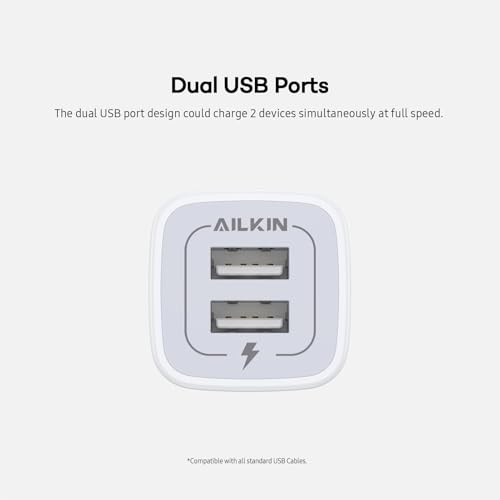 USB Wall Charger, Charger Adapter AILKIN 2Pack 2.1A Dual Port Quick Plug