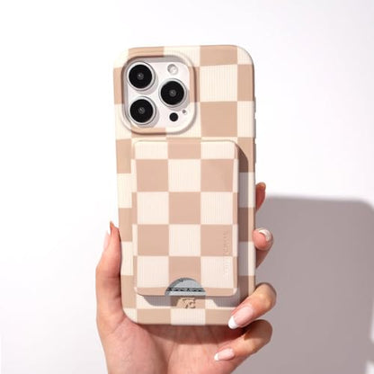 VELVET CAVIAR compatible with MagSafe Wallet - Magnetic Card Holder Wallet for iPhone 15/14/13/12 or Phone Cases compatible with MagSafe - Nude Vibe Checkered (Holds 1-3 Cards) - color: Nude Vibe Checkered