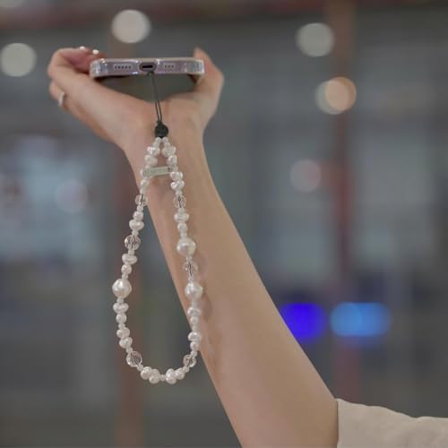 Elegant black bow beaded mobile phone charm -Stylish and lovely mobile wrist strap, cute accessories charm - Perfect for iPhone - style: pearl white