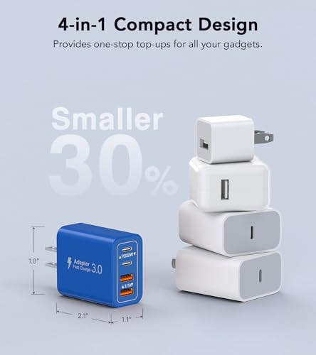 [2Pack]40W USB C Super Fast Charger Cube,PD + QC Charging Block Power Adapter 4 Port Wall Mount Plug for iPhone 17 16 15 14 13 12, Motorola, LG, Google Pixel 6a/6 Pro/6/5a/5/4/4A Box Brick (Dark Blue) - color: 40W 2Pack Blue