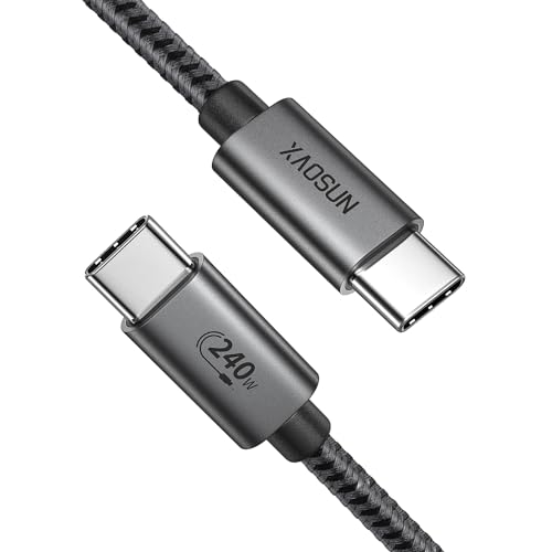 XAOSUN 240W USB C to USB C Cable, USB C 2.0 Fast Charging Cable, Grey 1.7FT - size: 1.7FT