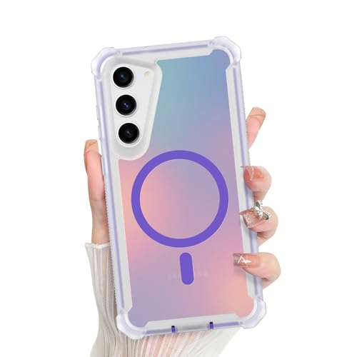 Bonoma for Samsung Galaxy S23 Case Iridescent Crystal Corner -Purple | Back Magnetic Support for MagSafe Shockproof Cover, and High-Duty Protection for Girls Women - color: Iridescent-Purple, size: Samsung Galaxy S23