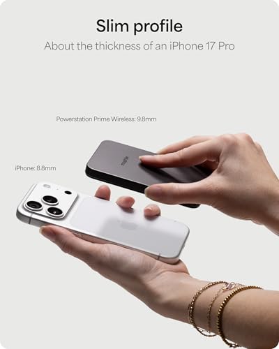 Mophie Powerstation Prime Wireless 5K Power Bank - Magnetic Wireless Portable Charger 5,000mAh Internal Battery External Battery Pack Slim Profile Travel Power Bank with Hidden Digital Display - Gray