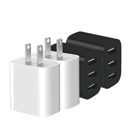 3 USB A Ports Charger Block,YTFCYIKBG Cell Phone wall Chargers,USB Cube - color: white and black