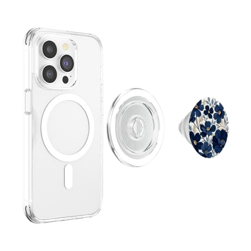 Botanical Navy Blue Floral Pattern PopSockets PopGrip for MagSafe - style: Magnetic PopGrip