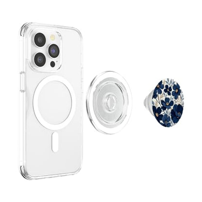Botanical Navy Blue Floral Pattern PopSockets PopGrip for MagSafe - style: Magnetic PopGrip