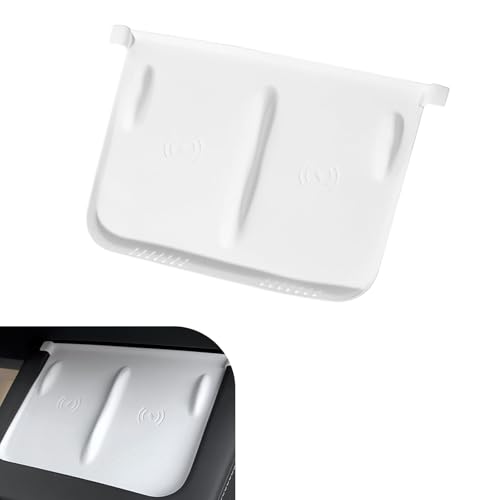 Car Central Control Wireless Power Supply Silicone Pad, Non-Slip Flexible Center Console Wireless Charging Mat, 1:1 Original Size Design, Compatible with 2021-2025 Model Y/Model 3 (White)