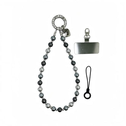 Phone Charm Wrist Strap for Women, Detachable Anti-Theft Cell Phone Case Camera AirPods Bags Keychains Lanyard with Tether Tab for iPhone, Samsung and Most Smartphones, Hand-free Beaded Chain (Black and Gray) - color: Black and Gray